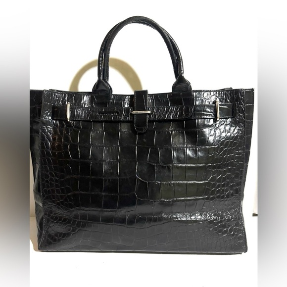 Fura Black Croc Embossed Tote Bag - Picture 1 of 8